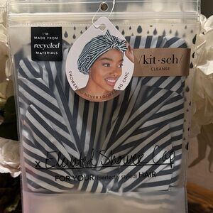 Kitsch Monochrome Striped elevated Shower Cap NEW